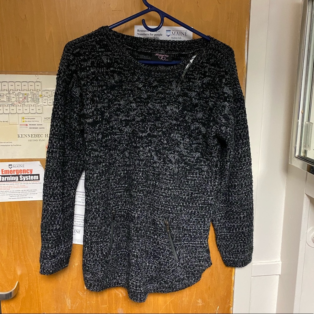 Hooked Up by IOT Gray and Black Sweater!